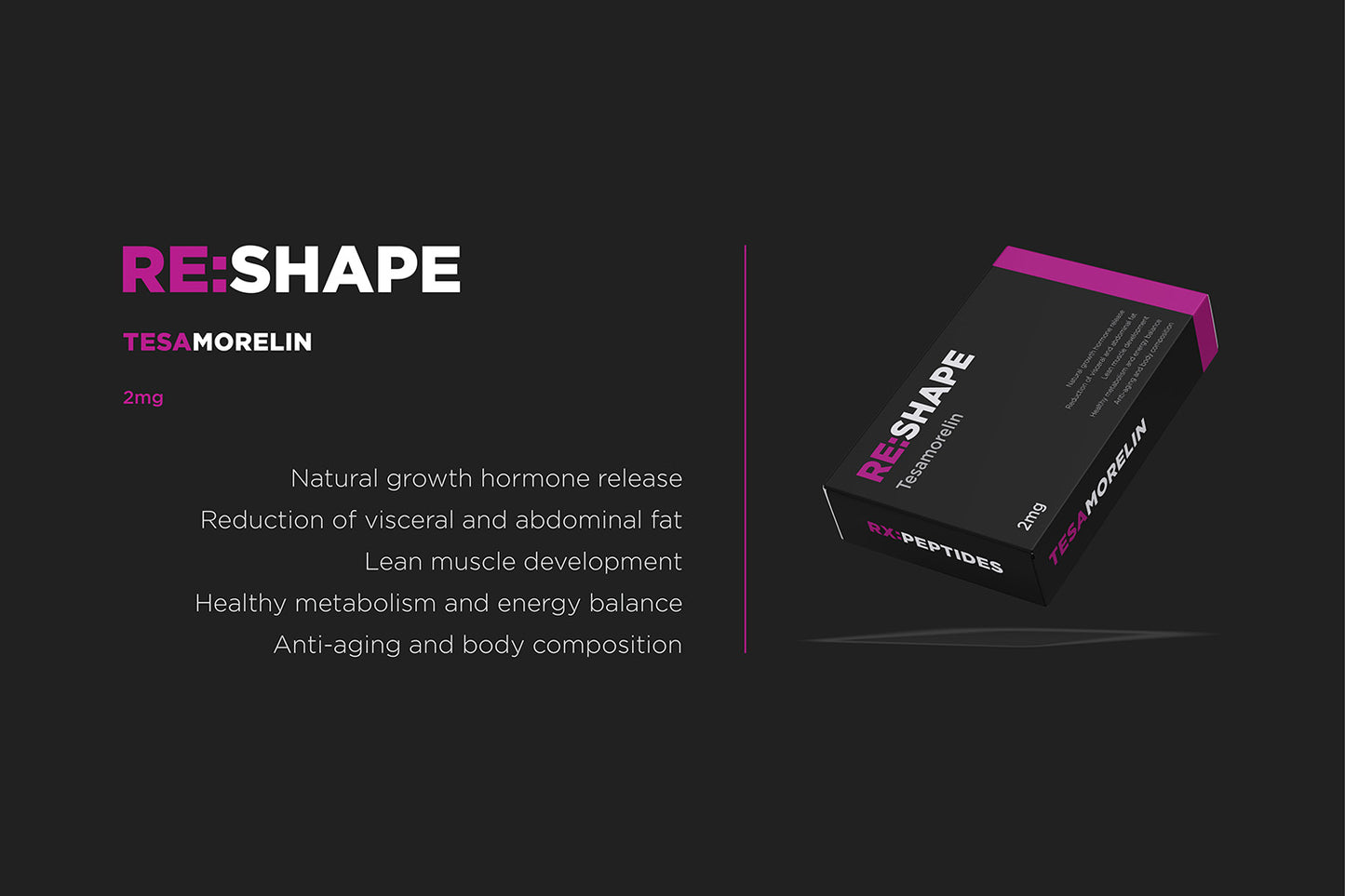 RE:SHAPE TESA MORELIN packaging on a dark background with product details.