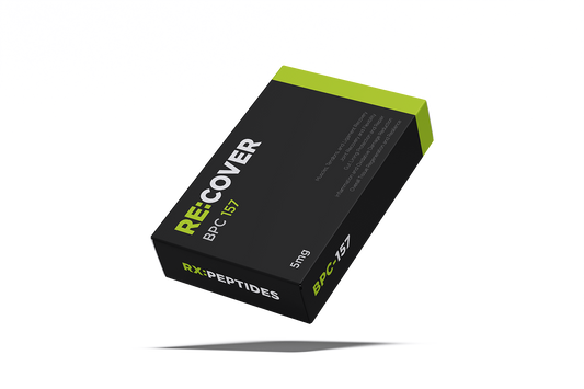 Black and green box with 'RECOVER' and 'RX Peptides' text on a white background