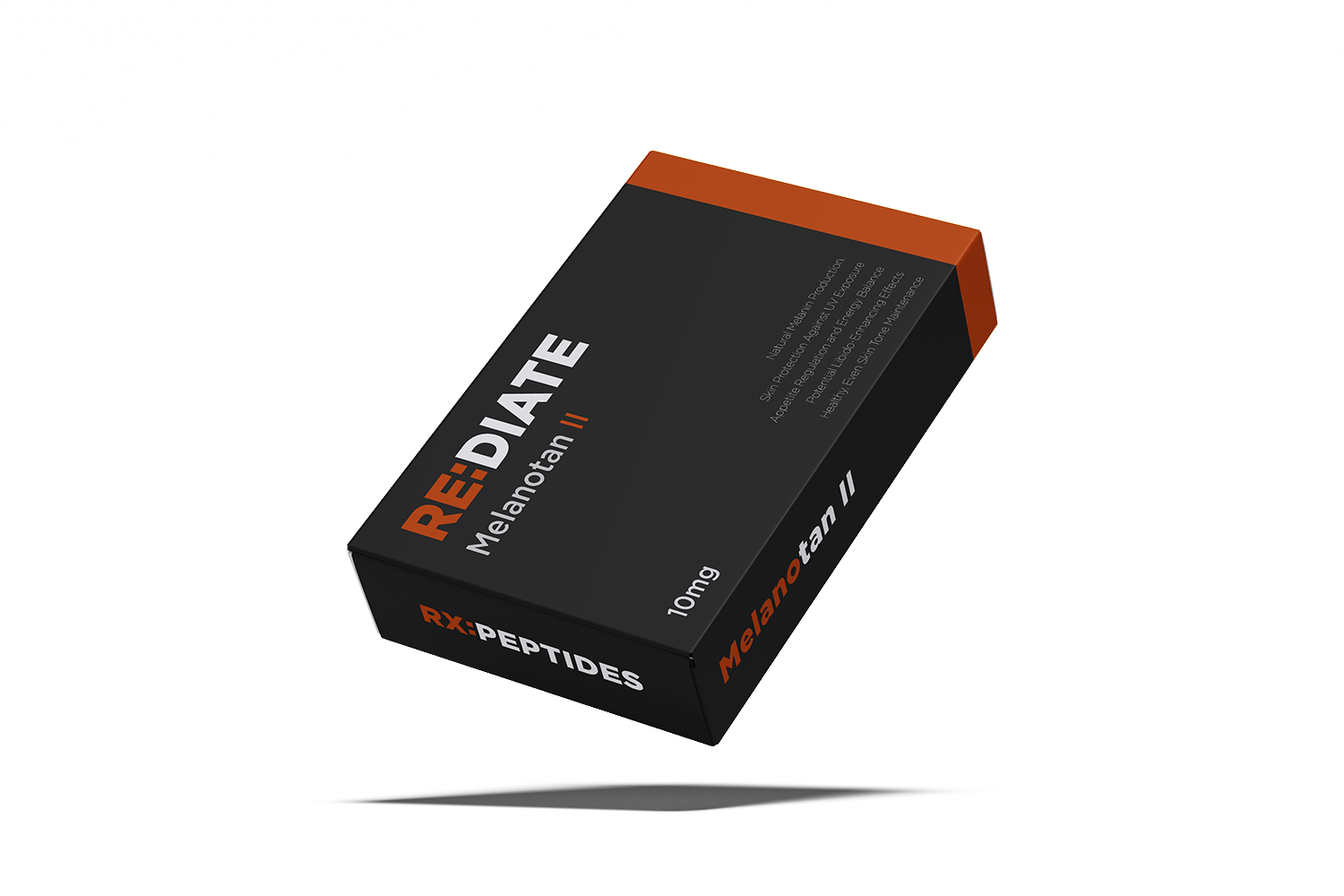 Black and orange box with 'RX Peptides' branding on a white background
