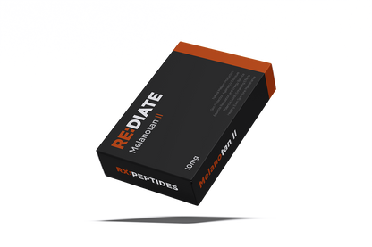 Black and orange box with 'RX Peptides' branding on a white background