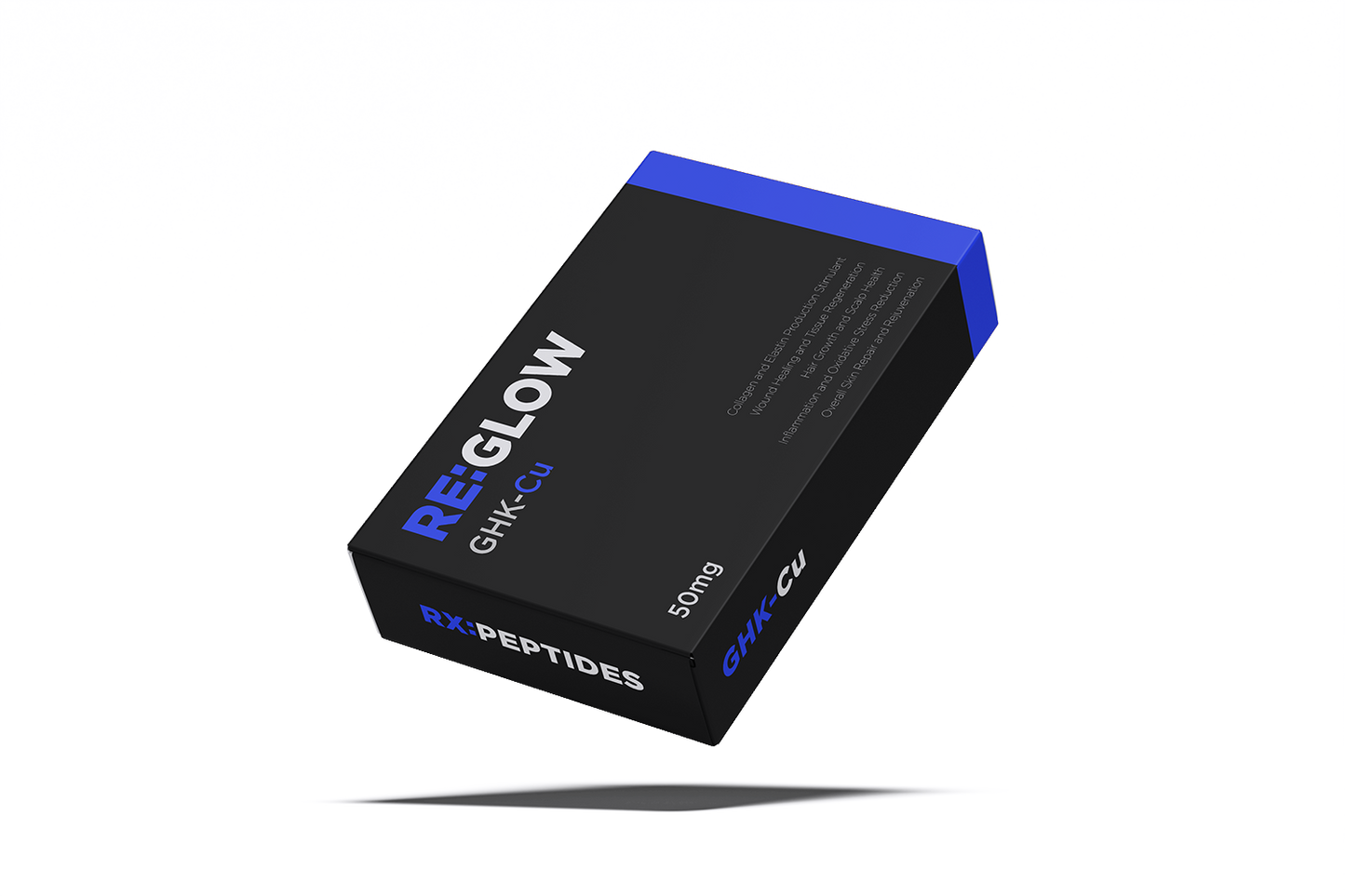 Black box with blue top labeled 'RE:GLOW' on a white background