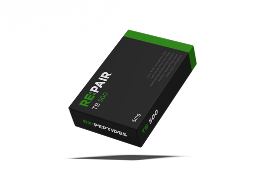 Black and green box labeled 'REPAIR TB 500' by RX Peptides on a white background